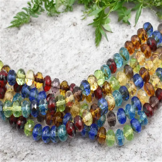 *25* 6x8mm Mixed Transparent Picasso Fire Polished Rondelle Beads {1}