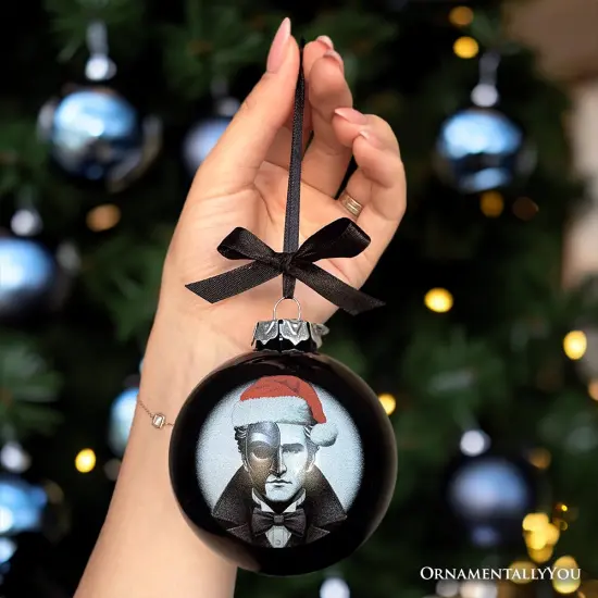 The Phantom of the Opera Christmas Spooky Portrait Glass Ornament, Black Horror Halloween Tree Decoration {3}