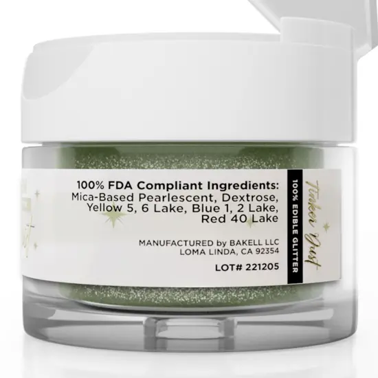 Bakell - Olive Green Tinker Dust Edible Glitter (5g, 1x Jar) for Food, Desserts, and Beverages! {6}