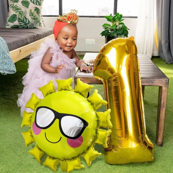 Jumbo Cool Smile Face Sun With Sunglasses Balloons, Unique Gold Sunshine Cute Sun Helium Mylar Balloon For Summer Theme Party {3}