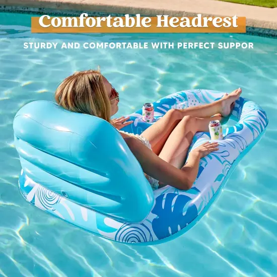 Inflatable Pool Floats Lounger Adult, Pool Float Lounge Raft Floaties Water Floating Recliner Chair with Cup Holders Foot Rest Swimming Floaty {2}