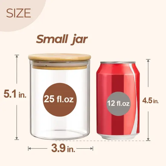 25oz Glass Food Storage Jars Set of 6, Clear Glass Storage Containers with Lids, Pantry Organization Jar, Spice Jar, Blooming Tea, Coffee and Sugar Container, Small Canister Set for Kitchen {2}