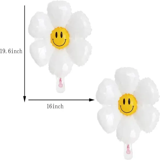 10PCS Daisy Balloons with Smile Face Groovy Party Decorations Boho White Flower Balloon {2}