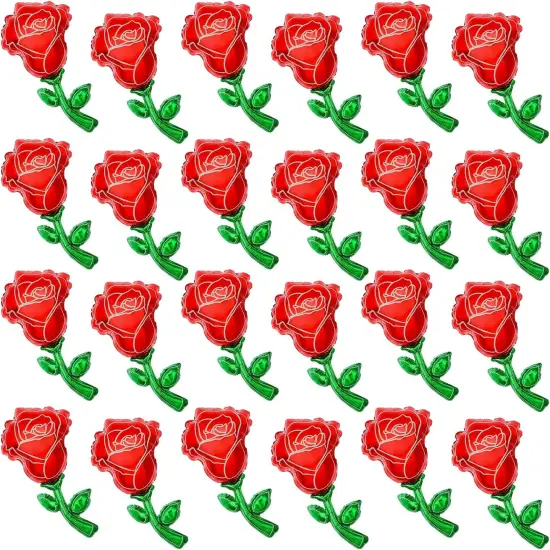 24 PCS Valentines Day Rose Foil Balloons, 12 Inch Rose Flower Shape Balloons Red Rose Aluminum Foil Balloons for Valentines Day Party Decorations Baby Shower Wedding Birthday Party Decor {1}
