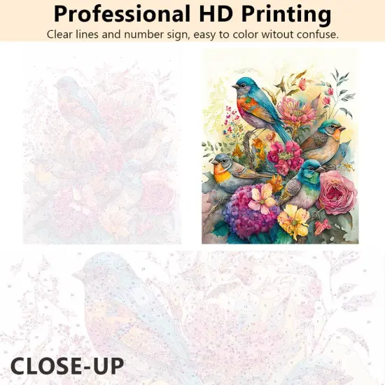 Birds Paint by Number for Adult, Birds and Flowers Paint by Numbers, Birds Adult Paint by Numbers Kits on Canvas, 16X20 Inch Flowers Paint by Numbers for Adults Beginners {2}