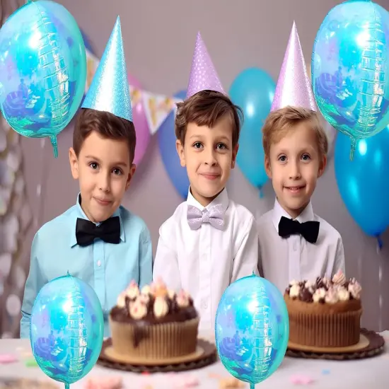 Iridescent 4D Round Ball Balloons 4D Dopamine Mylar Round Blue Balloon for Rainbow Under The Sea Mermaid {3}