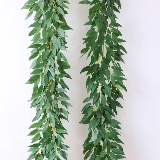 2 Strands Artificial Vines Willows Garland 81" Fake Vine with Silk Green Leaves Faux Hanging Plants Greenery Decoration for Wedding Arch Bedroom Wall Party Apartment Room Decor (Willows) {1}