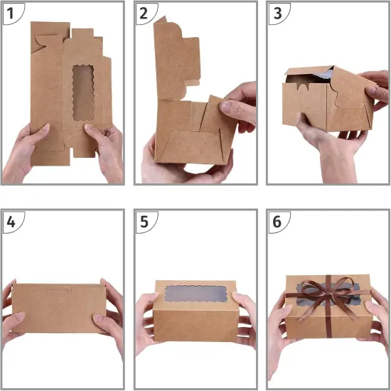 65 PCS Brown Bakery Boxes with Window - 6.29x3.54x2.95 Inches Cookie, Pastry, Treat, Cupcake, Cake, Dessert Boxes, Small Gift Boxes for Party, Business(Kraft) {4}