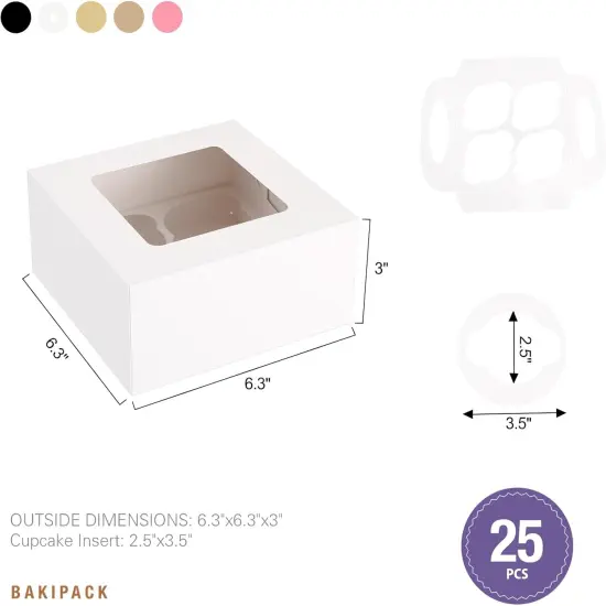25 White Cupcake Boxes, 4 Count Cupcake Containers with Window and Inserts, 6.3&times;6.3&times;3 Inches Cupcake Holders for Cupcakes, Muffins, Cookies, Desserts, Pastries {5}