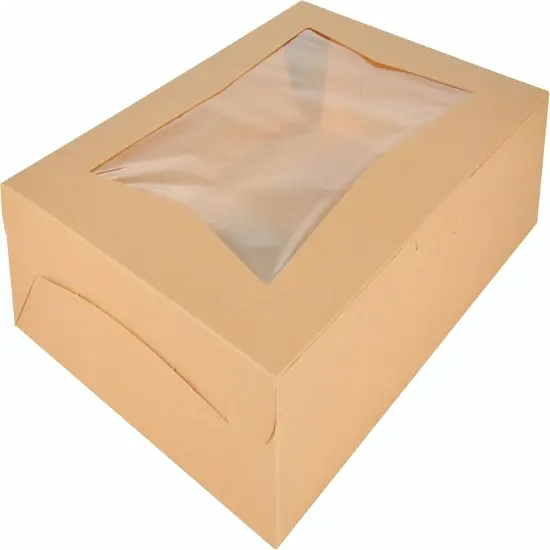Kraft Paperboard Lock Corner Window Bakery Box, 19" Length x 14" Width x 4" Height, Natural (Case of 50) {1}