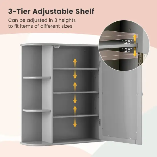 Costway Multipurpose Wall Surface Bathroom Storage Medicine Cabinet Mirror Gray/White/Black/Brown {6}