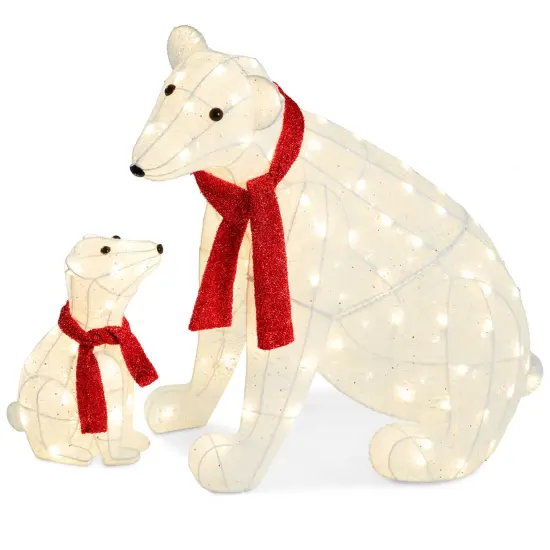 Best Choice Products Large Lighted Polar Bear Family w/ 145 Pre-Strung LED Lights, Zip Ties, Ground Stakes - Red/White {1}