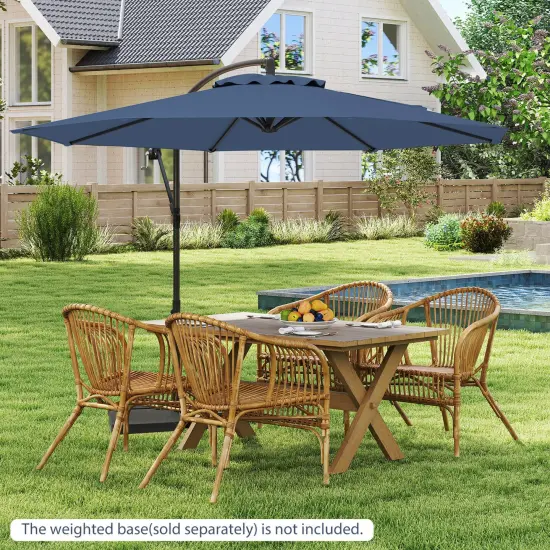 Costway 10' Hanging Umbrella Patio Sun Shade Offset Outdoor Market W/ Cross Base Blue {4}