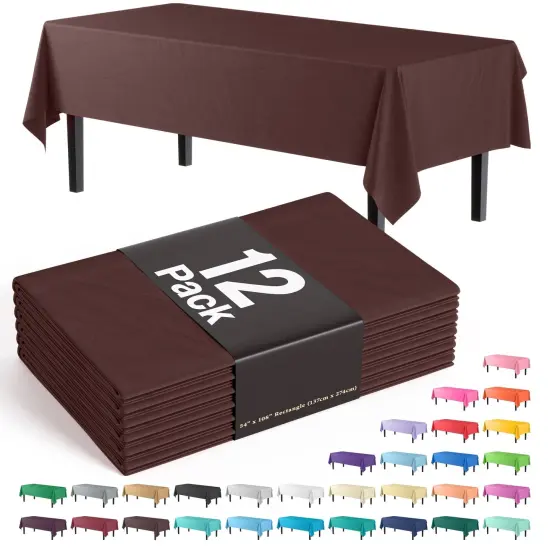 Exquisite 12-Pack Premium Plastic Tablecloth 54in. x 108in. Rectangle Plastic Table Cover Brown {1}