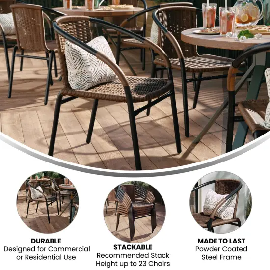 Emma and Oliver 2 Pack Rattan Indoor-Outdoor Restaurant Stack Chair with Curved Back Gray {10}