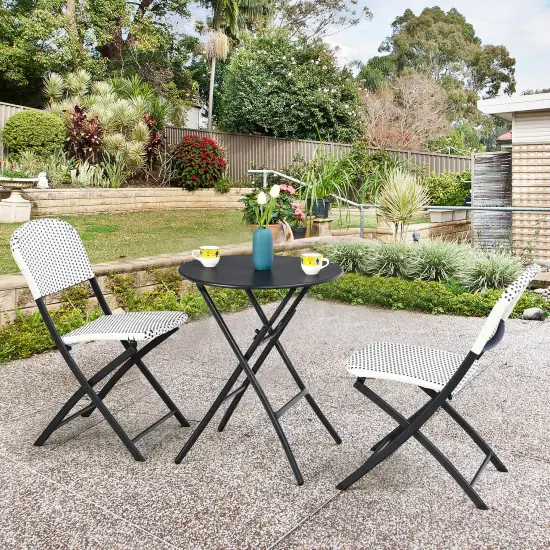 Costway 3PCS Patio Rattan Bistro Set Folding Table Chairs Garden Deck {2}