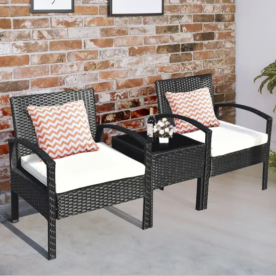 Costway 3PCS Patio Rattan Furniture Set Table & Chairs Set with Cushions Outdoor {5}