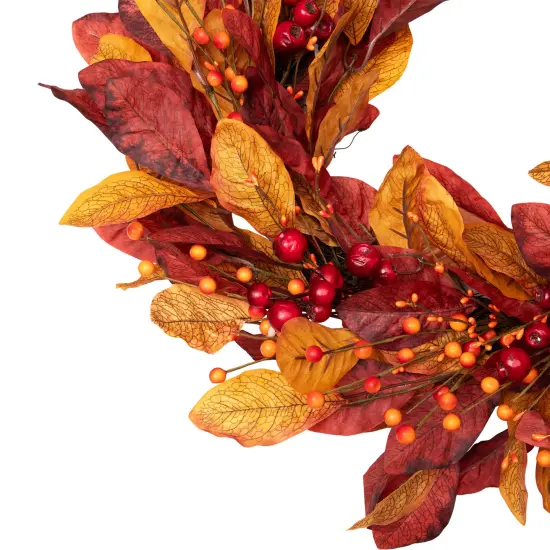 Northlight Berries with Leaves Artificial Fall Harvest Twig Wreath - 24" Red {6}