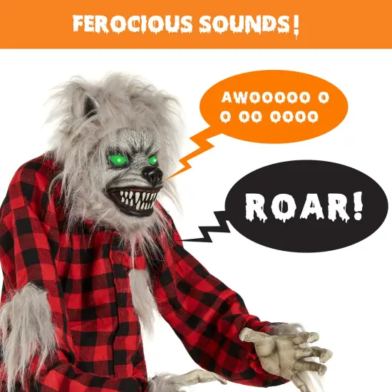 Best Choice Products 5ft Standing Werewolf, Howling Hudson Halloween Animatronic w/ Pre-Recorded Phrases, LED Eyes Gray/Red {6}
