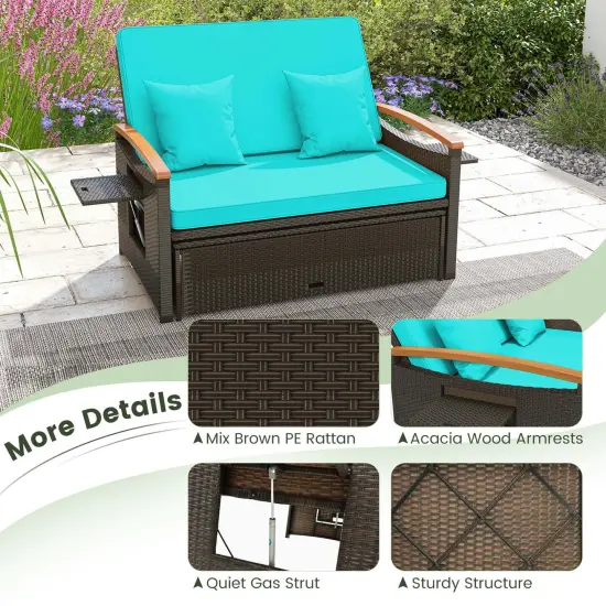 Costway Patio Rattan Daybed Set with Cushioned Loveseat & Storage Ottoman for Porch Beige/Navy/Red/Turquoise/Black/Gray {6}
