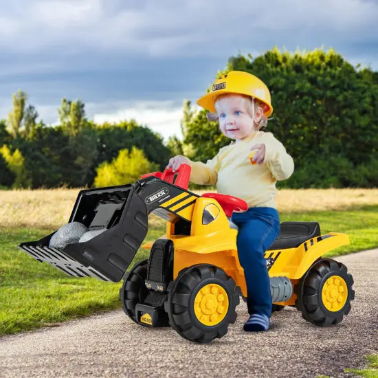 Costway Kids Ride on Excavator with Realistic Sound Effects Big Bucket 3 Toy Stones Helmet {2}