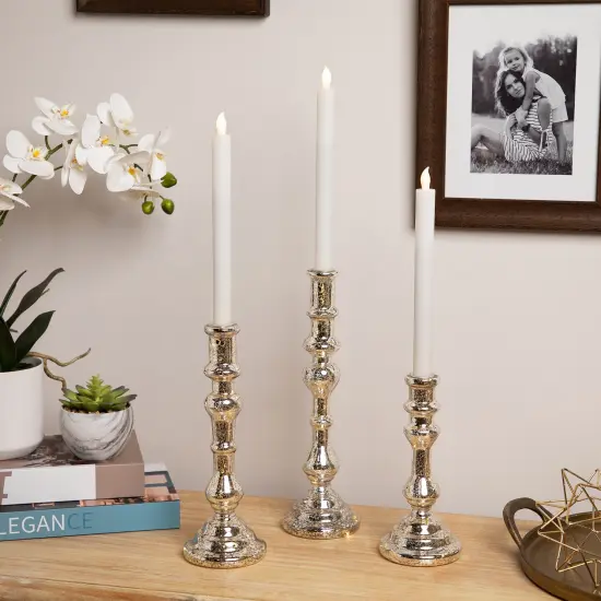 Northlight LED Lighted Golden Sparkles Taper Candle Holders - 13" - Set of 3 Silver {5}