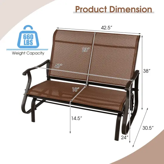 Costway 2-Person Patio Swing Glider Bench Loveseat Rocking Chair High Back Deck {4}