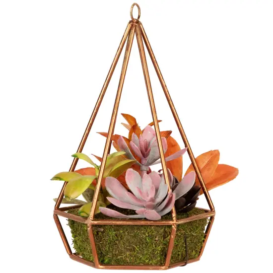 Northlight Artificial Succulents Arrangement in 6-Sided Wire Frame - 9" Green {3}
