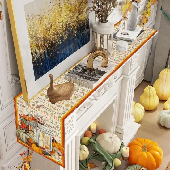 72 Inch Farmhouse Leaves Pumpkin Table Decor Autumn,Linen Fall Table Runner {5}