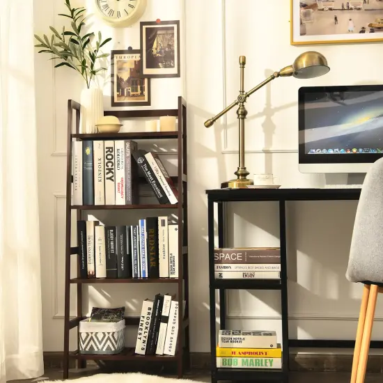 Costway 4-Tier Bamboo Ladder Shelf Plant Display Stand Rack Bookshelf Dark Brown {4}