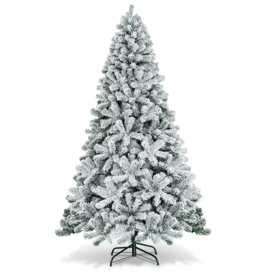 Costway 6/7.5/9 ft Snow Flocked Hinged Artificial Christmas Tree Unlit Metal {8}