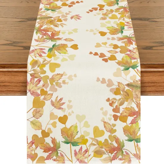 Maple Leaves Floral Fall Table Runner, Orange Seasonal,13x72 Inch {1}