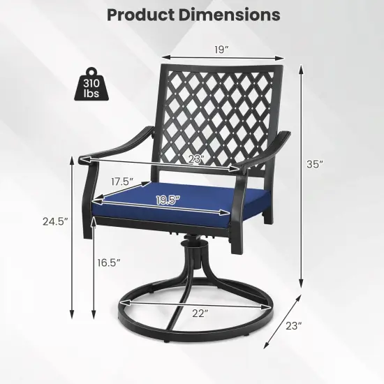 Costway 2 PCS Outdoor Swivel Chairs Patio Dining Chairs with Padded Cushions High Back Beige/Navy {3}