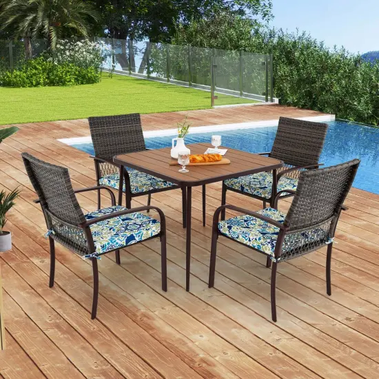 Costway 5 PCS Patio Dining Set with Wood-Plastic Tabletop & Umbrella Hole for Backyard {2}