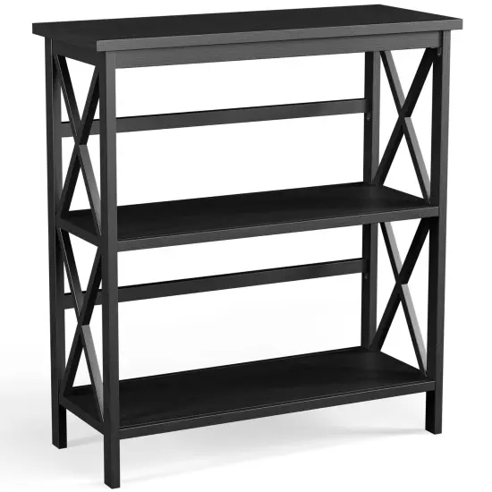 Costway 3-Tier Bookshelf Wooden Open Storage Bookcase for Home Office White\Black\Coffee\Natural {1}
