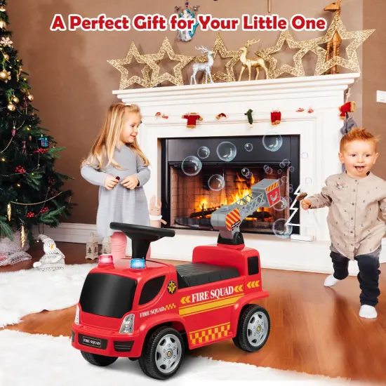 Costway Kids Ride On Fire Truck Foot-to-Floor Sliding Push Car w/ Music & Bubble Maker {3}