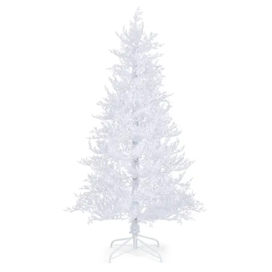 Costway 6 FT Pre-Lit Christmas Tree Snow Flocked Hinged 11 Lighting Modes with 300 Lights {1}