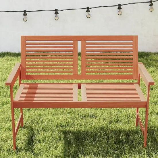 Costway 2-Person Patio Bench with Slatted Backrest and Seat Garden Loveseat Chair Furniture {1}