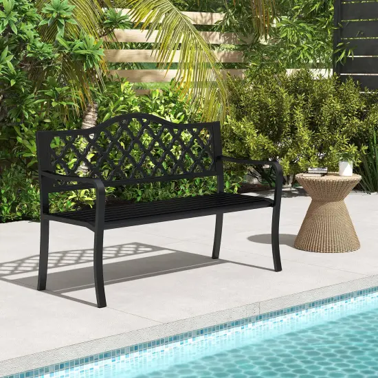 Costway 50.5" Patio Bench Slatted Metal Garden Bench for 2-3 People Park-Style Loveseat {2}