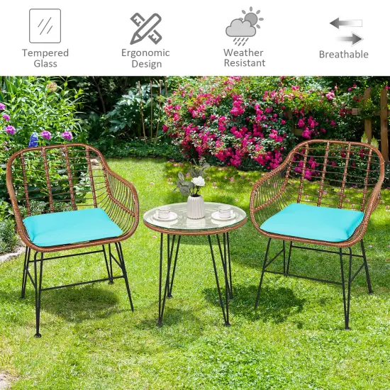 Costway 3PCS Patio Rattan Bistro Set Coffee Table Armchair Garden {6}