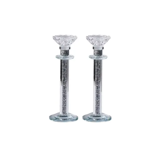 Crystal Candlesticks with Crushed Gemstones Gold Silver {1}