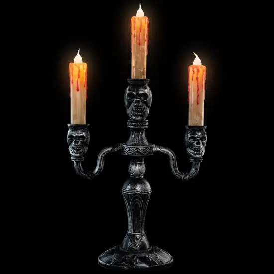 Northlight Antique-Style Skull Trio Flickering Halloween Candelabra - 13.75" - Amber Lights Silver {4}