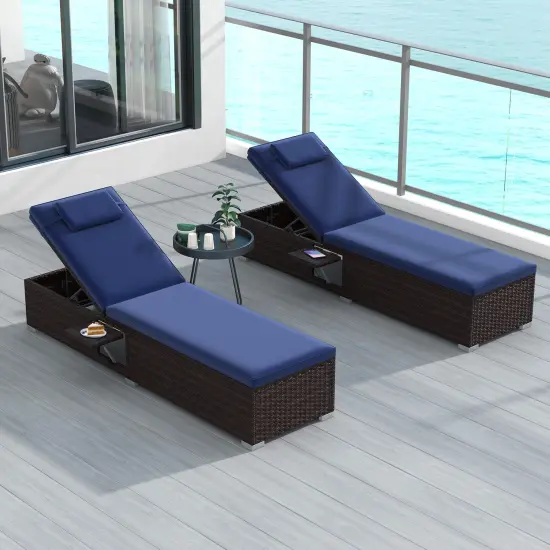 Costway 1/2 PCS Patio Chaise Lounge with 6-level Backrest Comfy Seat Cushion & Headrest Backyard Navy {1}