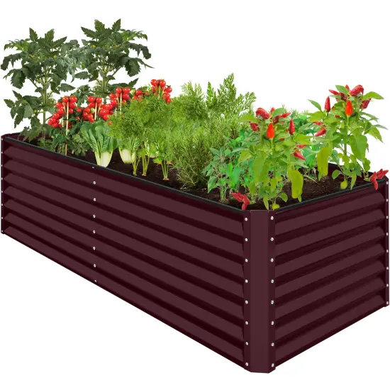 Best Choice Products 8x4x2ft Outdoor Metal Raised Garden Bed, Planter Box for Vegetables, Flowers, Herbs Burgundy {1}