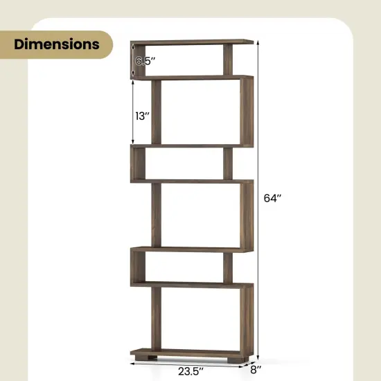Costway 1/2 PCS Bookcase 6-Tier Bookshelf with Anti-Tipping Kit Freestanding Display Shelf Black/White {3}