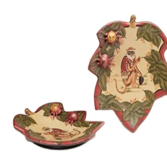 Pair of 9 Inch Diameter Monkey Decorative Plates Brown {4}