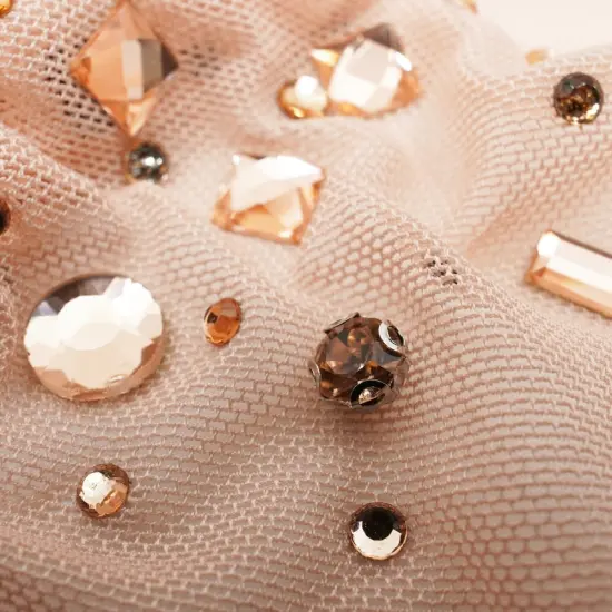 1 Yard Brilliance Beaded with Rhinestone Stretch Mesh Fabric 36" x 65/66" Silver {6}