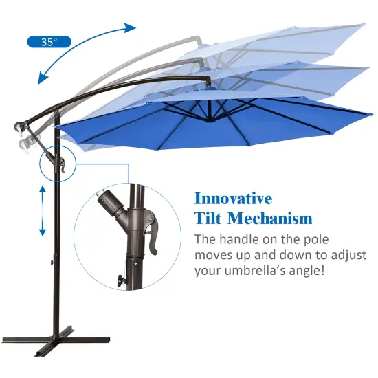 Costway 10FT Patio Offset Hanging Umbrella Easy Tilt Adjustment 8 Ribs Backyard Burgundy\Beige\Tan\Blue {5}