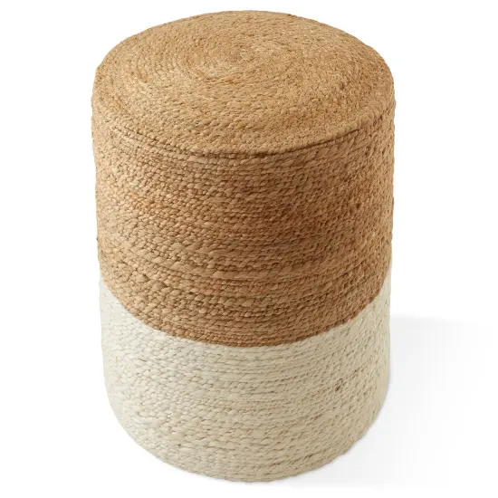 Handcrafted Braided Jute Pouf Ottoman, 14" Round x 16" High Footrest, Natural Boho Home Decor, Woven Accent Footstool for Living Room or Bedroom {4}