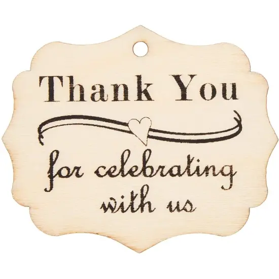 100-Pack Wood Thank You Tags with Twine for Wedding and Baby Shower Party Favors, 1.8 x 2.3 Inches Brown {4}